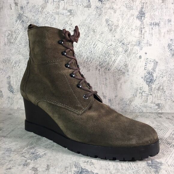 Aquatalia Chance Suede Lace-Up Wedge Boot, Forest (Olive) - Picture 2 of 13